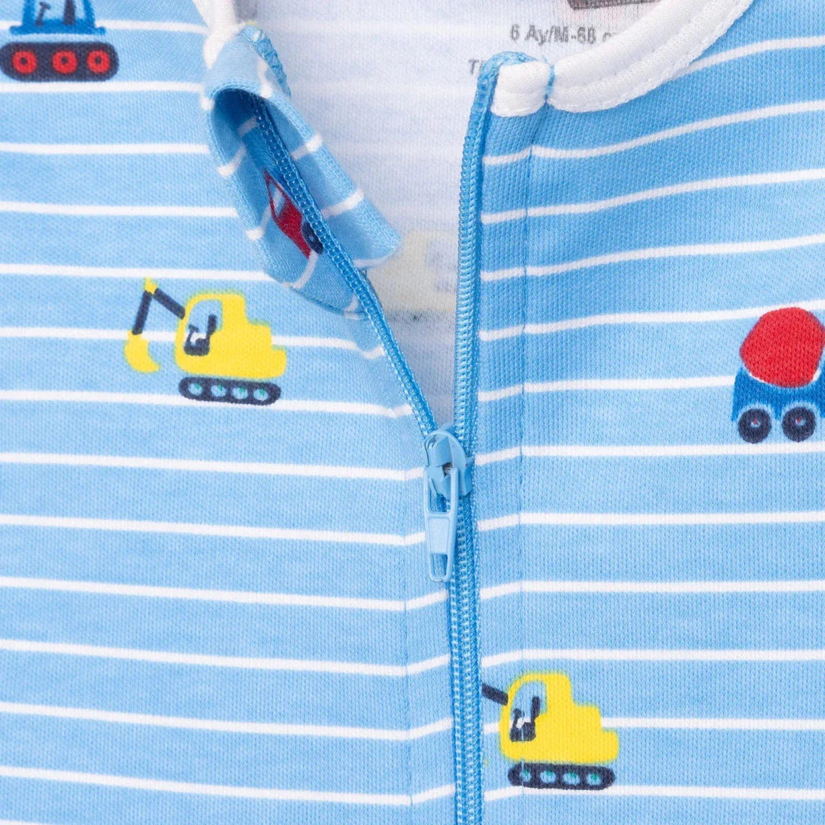 HelloBaby Boys Footed Romper Vehicles Zip-up Crew Neck Long Leg Long Sleeve - Blue ebebek