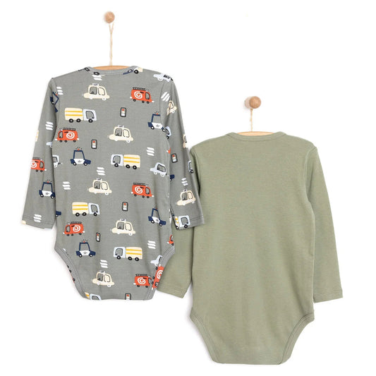 HelloBaby Baby Boy Long Sleeve Bodysuit 2pcs - Khaki ebebek