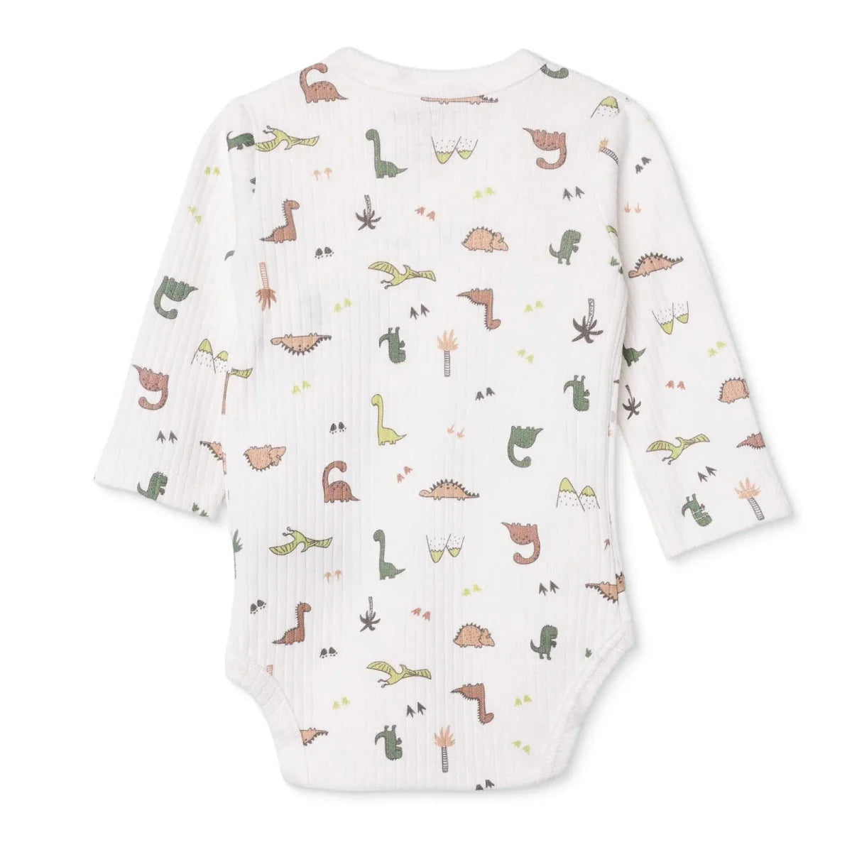 Tiffany Boys Bodysuit Dinosaur with Poppers V-Neck Long Sleeve - Ecru ebebek