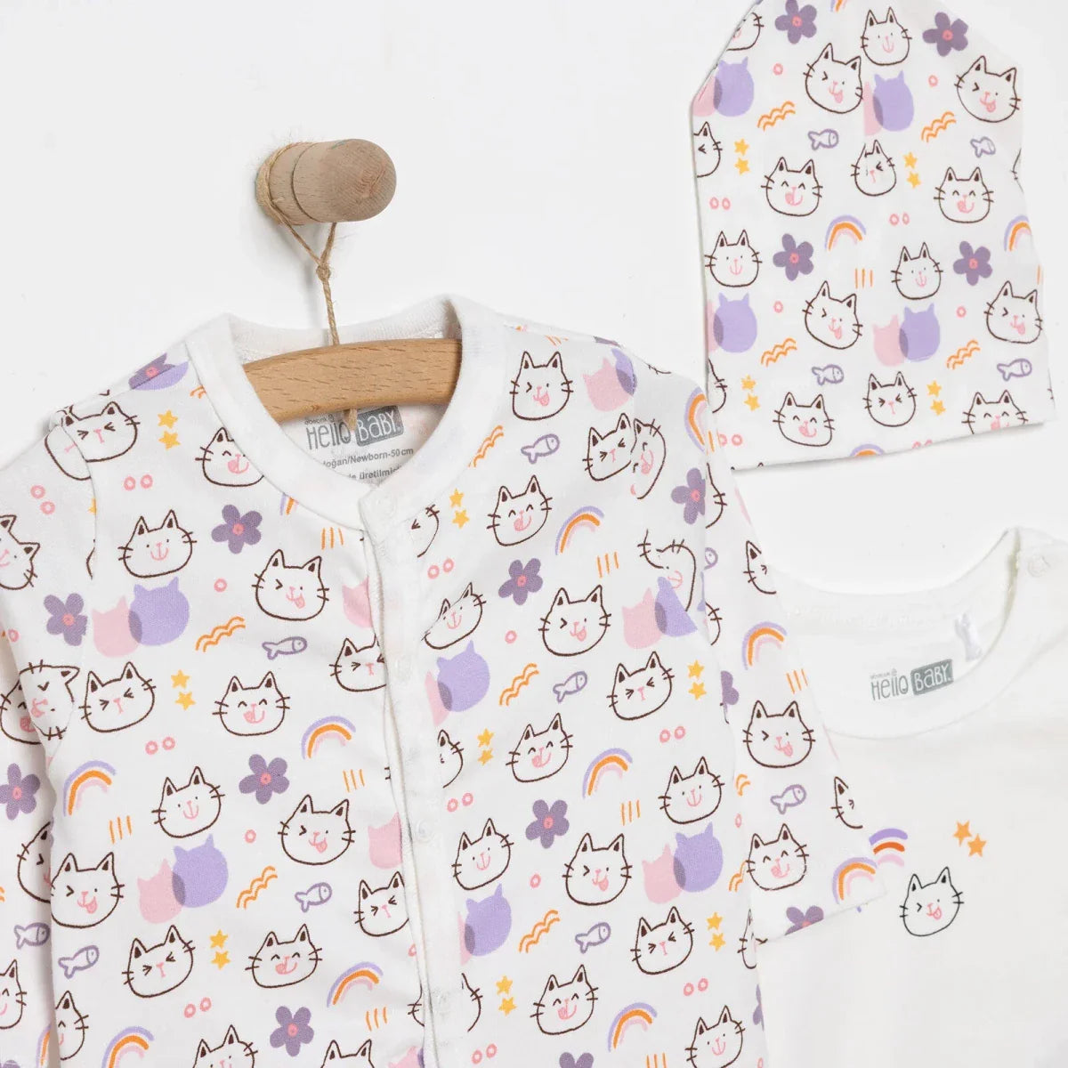 Baby Girl Sleepsuit Bodysuit & Hat Set - Ecru ebebek