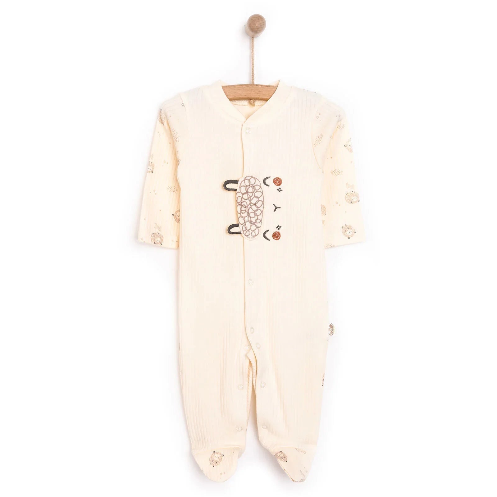 Bebetto Newborn Organic Little Lamp Footed Jumpsuit - Ecru ebebek