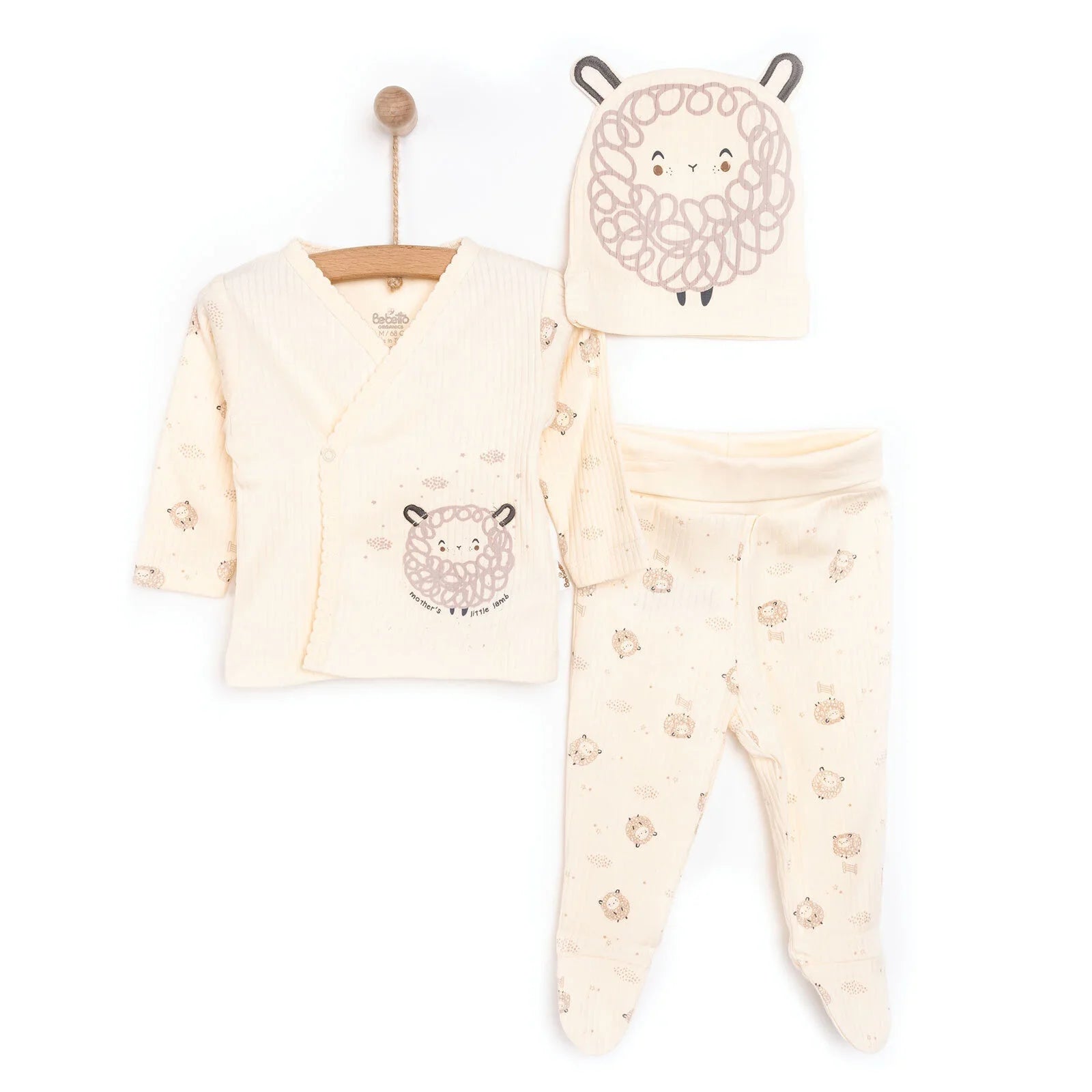 Bebetto Newborn Baby Girl Top-Footed Jumpsuit- Hat - Ecru ebebek