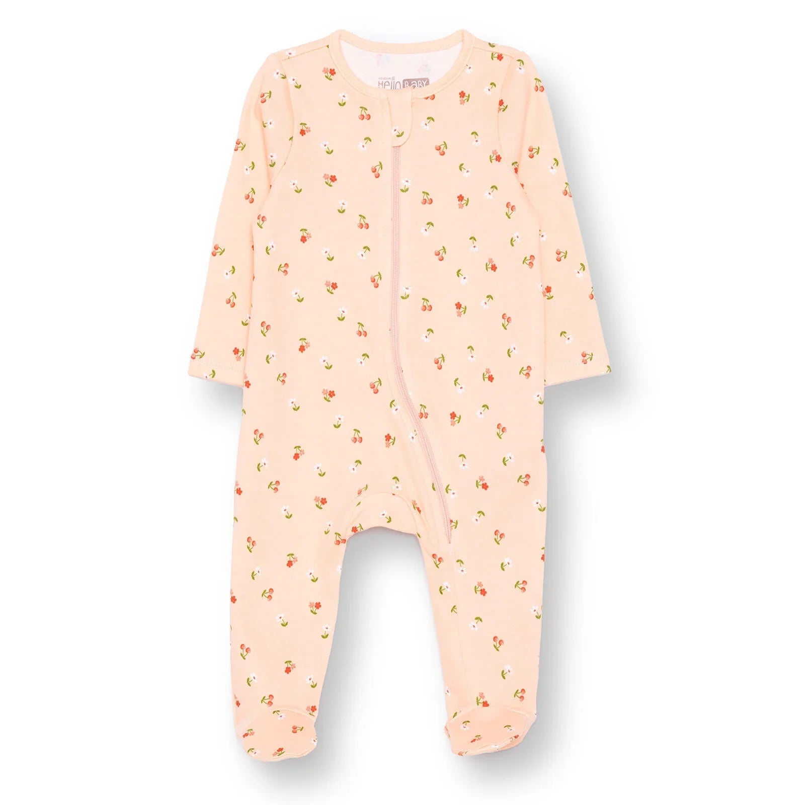 HelloBaby Girls Footed Romper Cherry Zip-up Crew Neck Long Leg Long Sleeve - Salmon ebebek