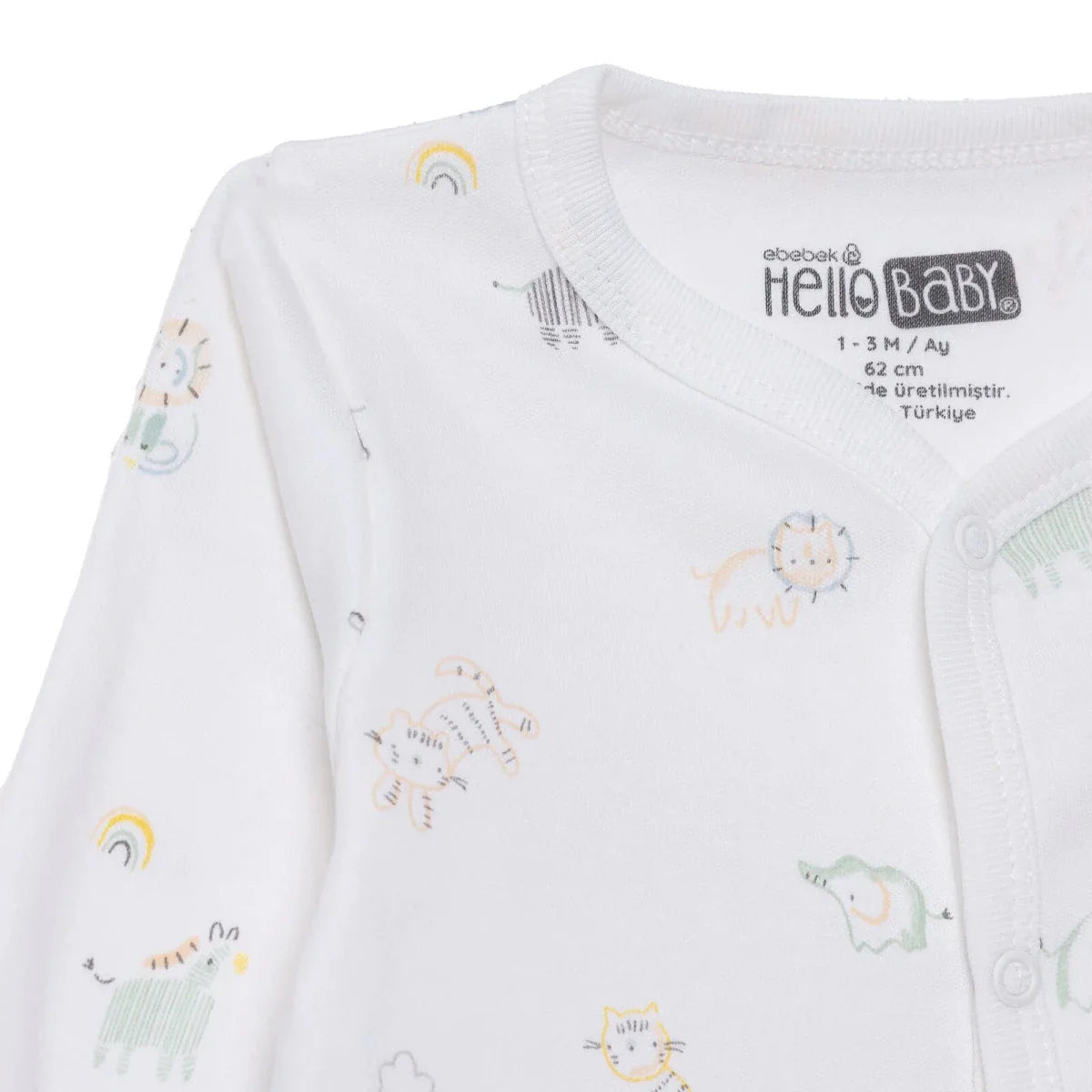 HelloBaby Boys Footed Romper Animal with Poppers Crew Neck Long Leg Long Sleeve - White Printed ebebek