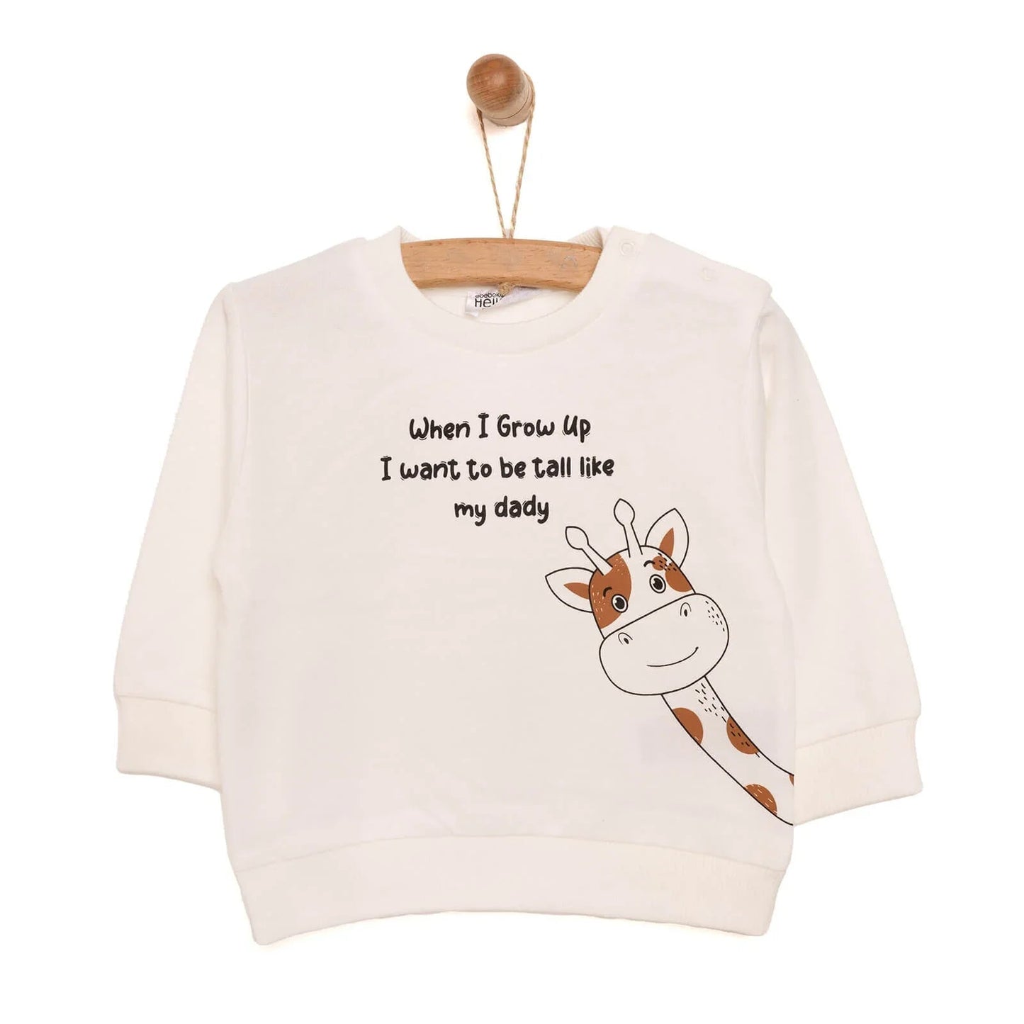 HelloBaby Baby Boy Basic Giraffe Printed Sweatshirt - Ecru ebebek