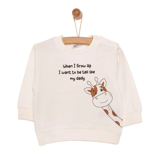 HelloBaby Baby Boy Basic Giraffe Printed Sweatshirt - Ecru ebebek