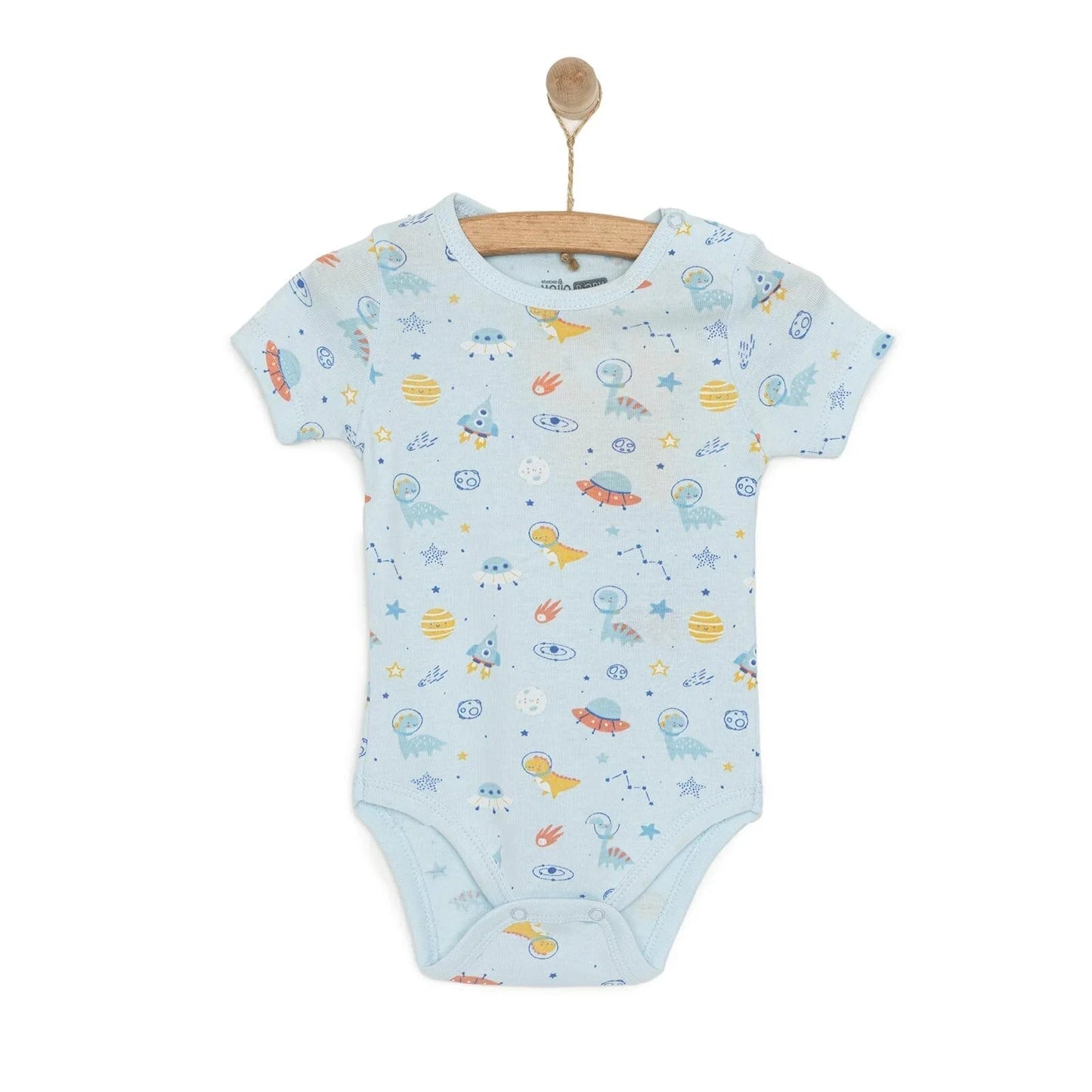 HelloBaby Galaxy Patterned Short Sleeve Bodysuit - Blue ebebek