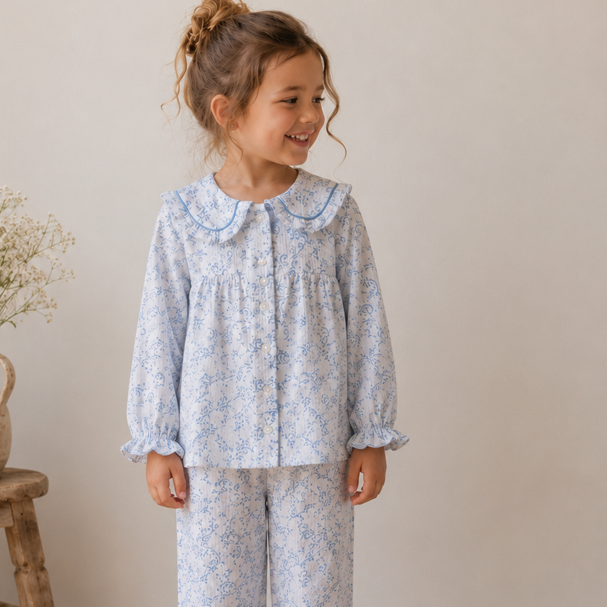 Blue Paisley Organic Muslin Pyjamas WooWoo London