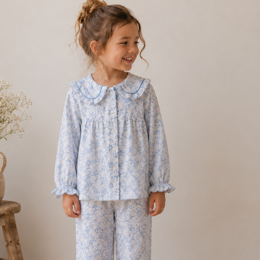 Blue Paisley Organic Muslin Pyjamas WooWoo London