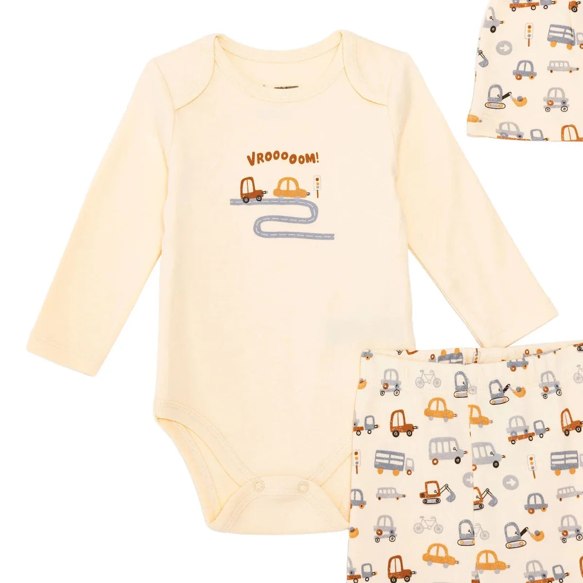 HelloBaby Boys Body-Footed Bottom-Hat Vehicles - Ecru ebebek