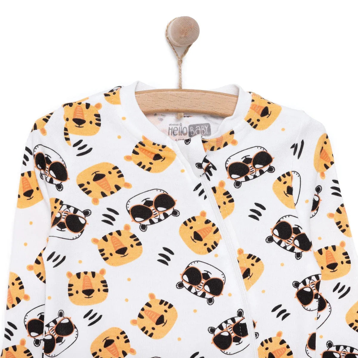 HelloBaby Boys Romper Zip-up Crew Neck Long Leg Long Sleeve - Ecru ebebek