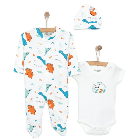 HelloBaby Baby Boy Jumpsuit-Body-Hat - Ecru ebebek
