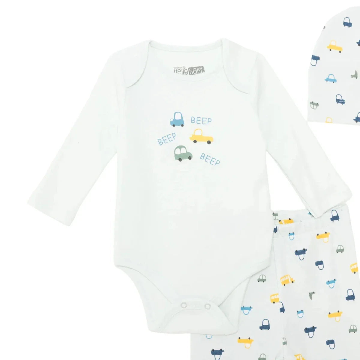 HelloBaby Boys Body-Footed Bottom-Hat Vehicles with Poppers Crew Neck Long Leg Long Sleeve - Light Blue ebebek