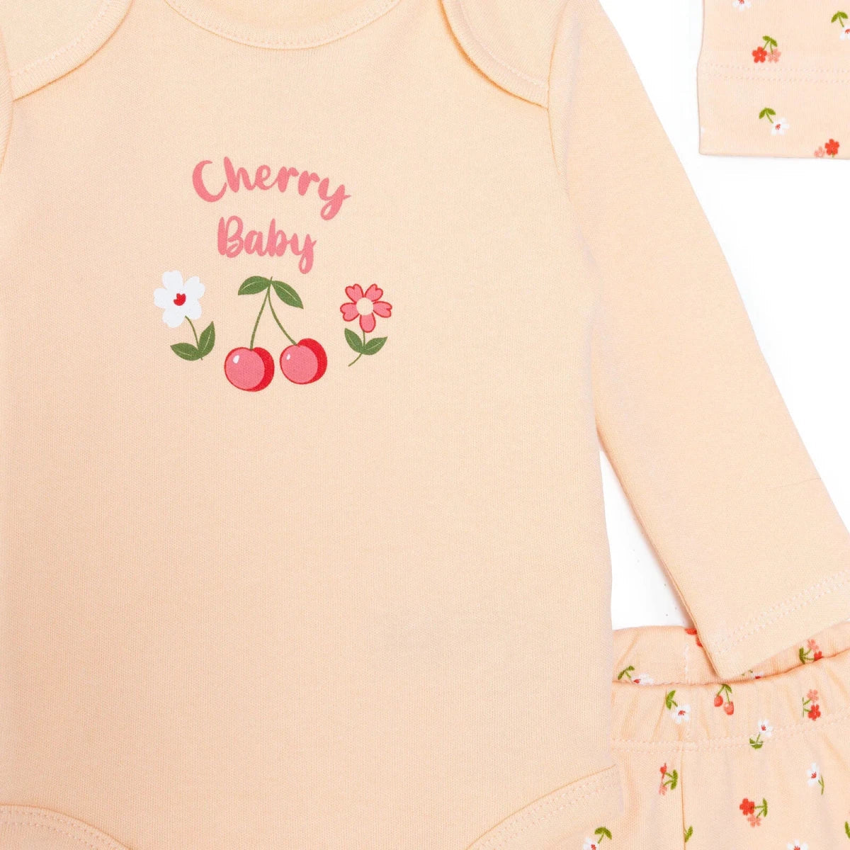 HelloBaby Girls Body-Footed Bottom-Hat Cherry with Poppers Crew Neck Long Leg Long Sleeve - Light Pink ebebek