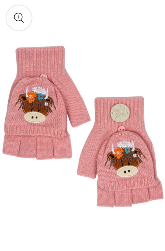 Bonnie Highland Cow Mittens Pebble Children’s Wear