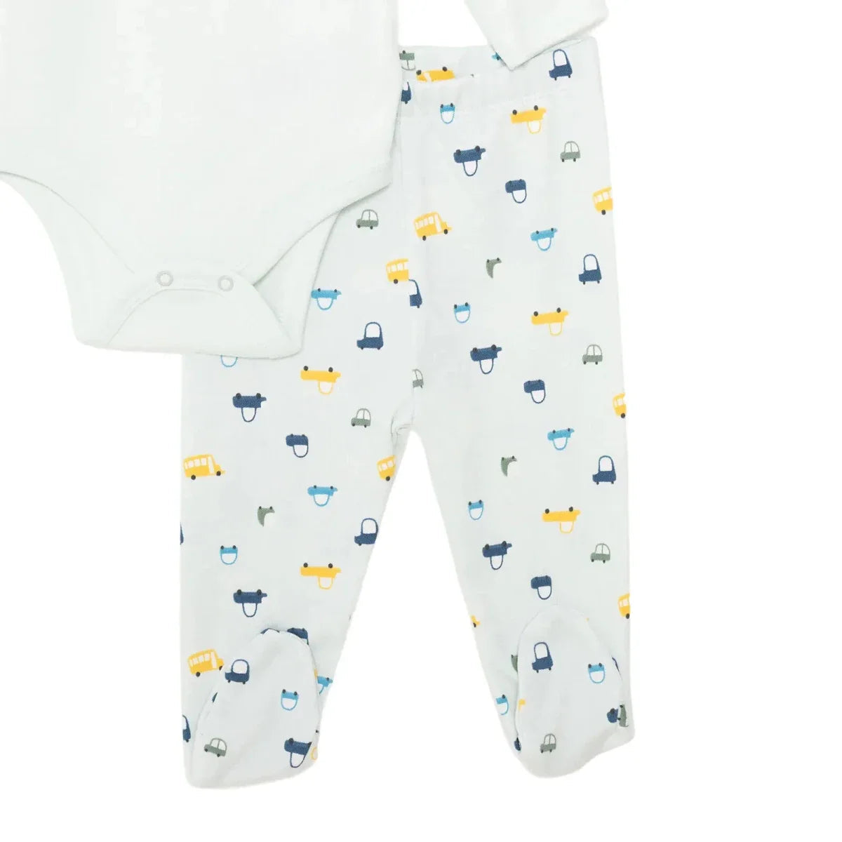 HelloBaby Boys Body-Footed Bottom-Hat Vehicles with Poppers Crew Neck Long Leg Long Sleeve - Light Blue ebebek