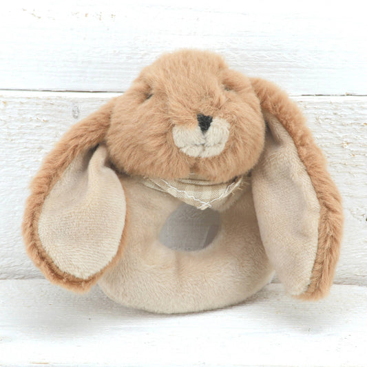 Bunny Baby Rattle Soft Toy Brown Premium Plush Jomanda Soft Toys & Accessories - UK Based