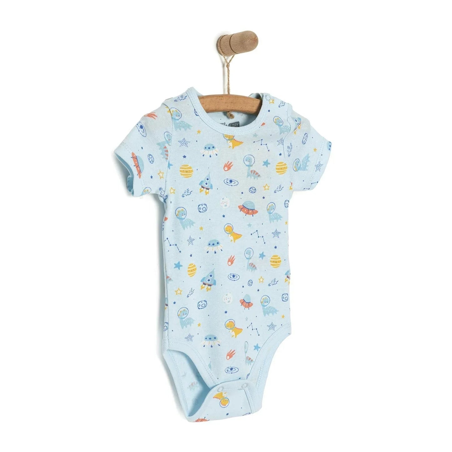 HelloBaby Galaxy Patterned Short Sleeve Bodysuit - Blue ebebek