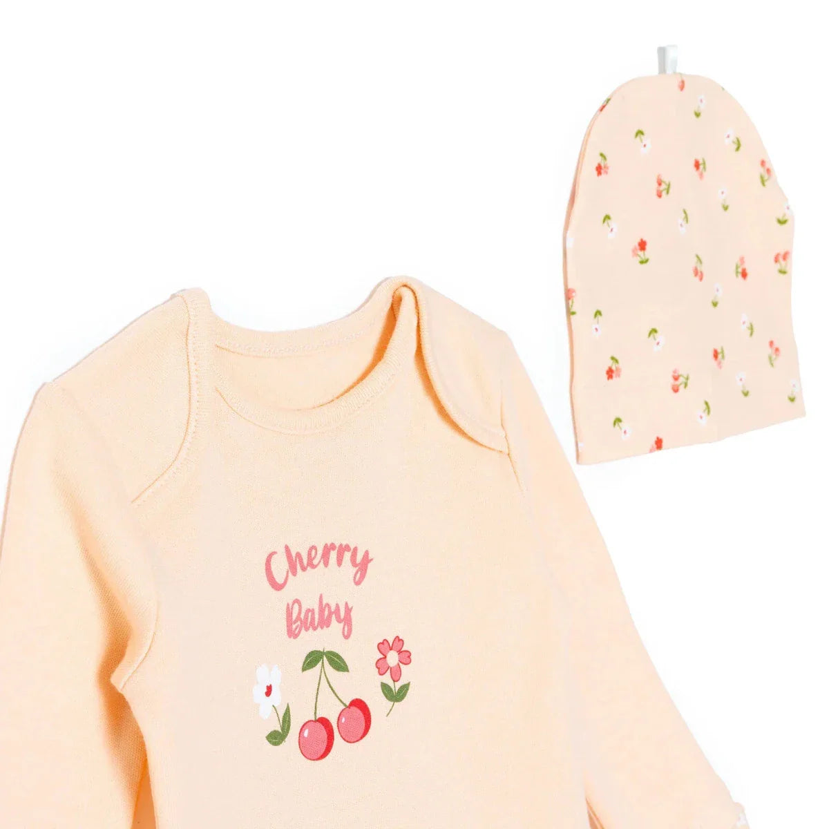 HelloBaby Girls Body-Footed Bottom-Hat Cherry with Poppers Crew Neck Long Leg Long Sleeve - Light Pink ebebek