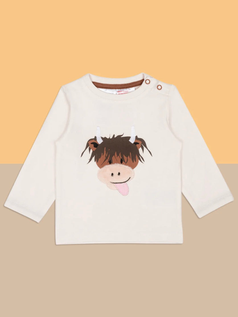 Neutral Highland Cow Top Pebble Children’s Wear
