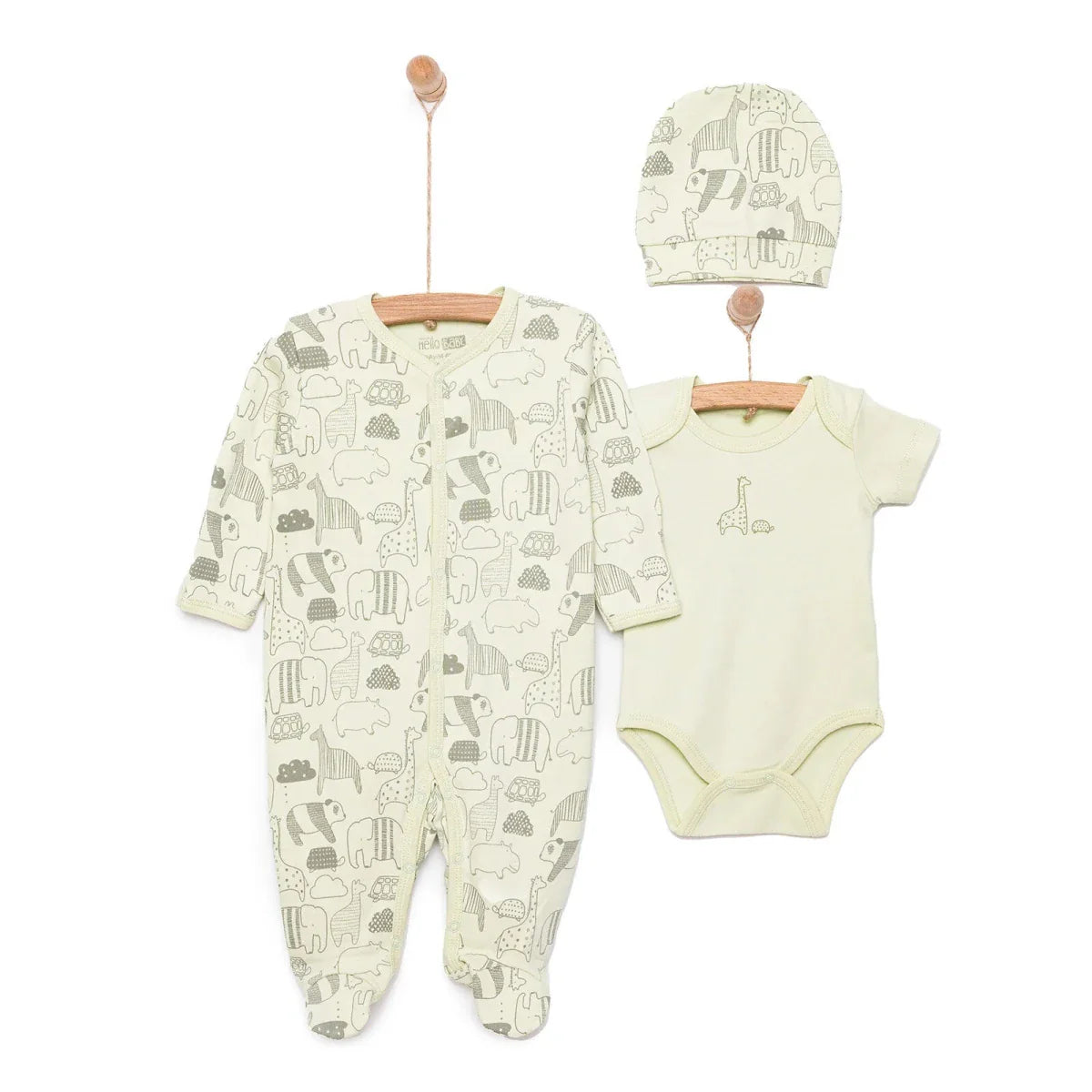 HelloBaby Boy Jumpsuit-Body-Hat - Green ebebek
