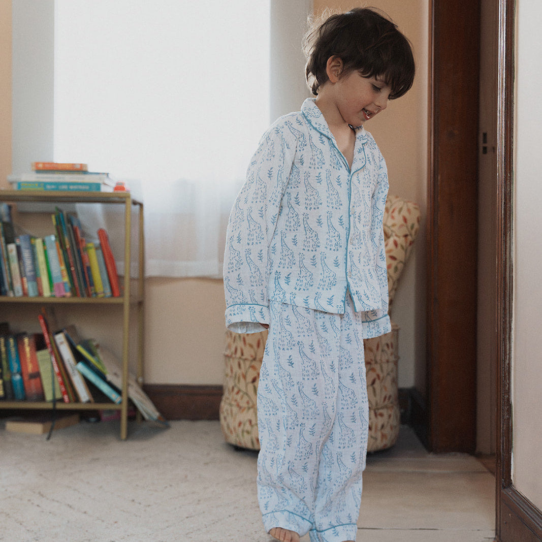 Blue Giraffe Organic Muslin Pyjamas WooWoo London