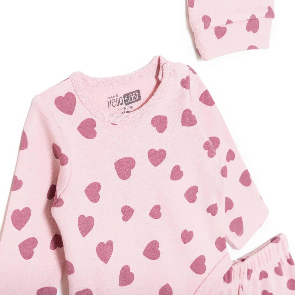 HelloBaby Girls Body-Footed Bottom-Hat Heart Crew Neck Long Leg Long Sleeve - Pink ebebek