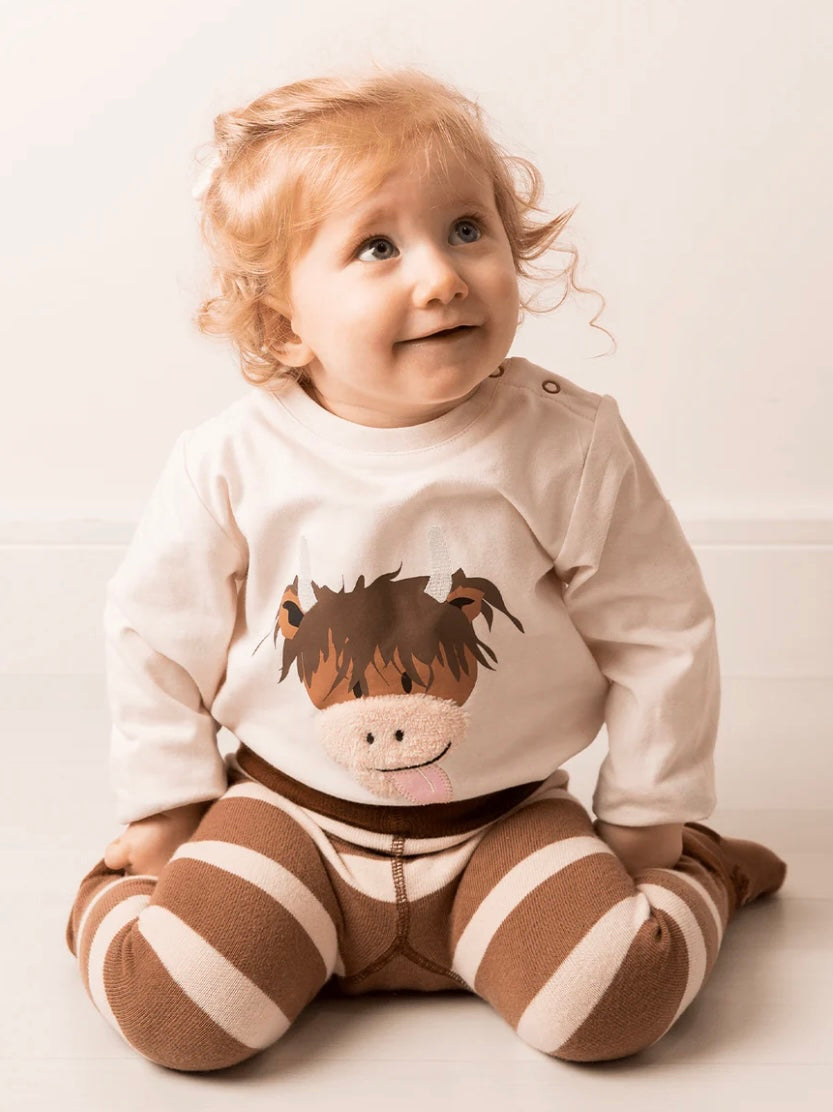 Neutral Highland Cow Top Pebble Children’s Wear