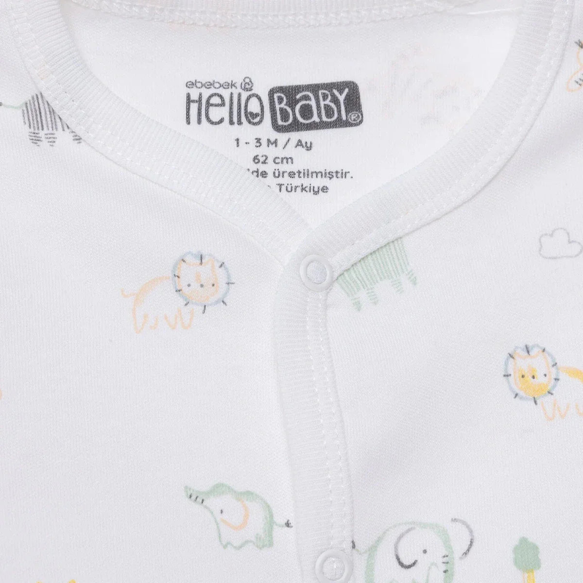 HelloBaby Boys Footed Romper Animal with Poppers Crew Neck Long Leg Long Sleeve - White Printed ebebek