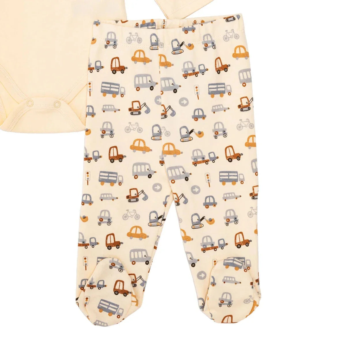 HelloBaby Boys Body-Footed Bottom-Hat Vehicles - Ecru ebebek