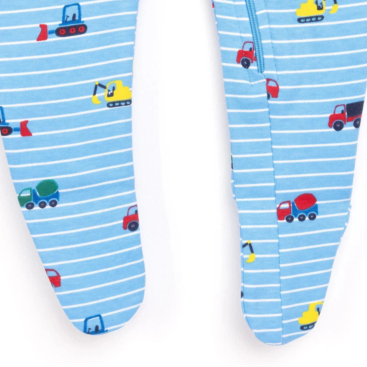 HelloBaby Boys Footed Romper Vehicles Zip-up Crew Neck Long Leg Long Sleeve - Blue ebebek