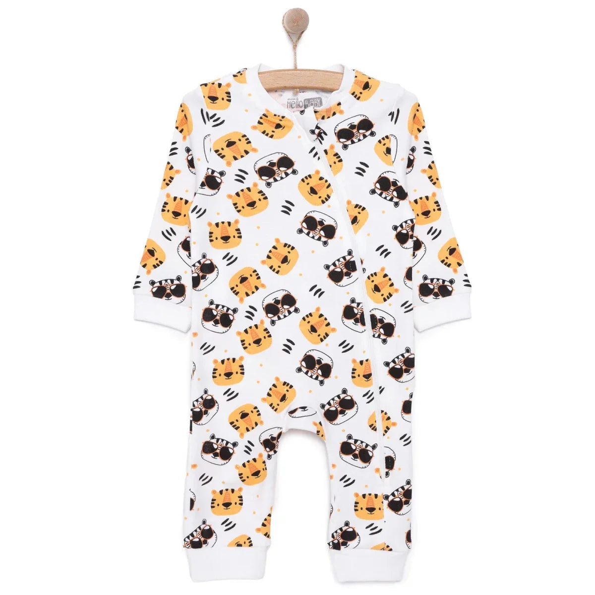 HelloBaby Boys Romper Zip-up Crew Neck Long Leg Long Sleeve - Ecru ebebek
