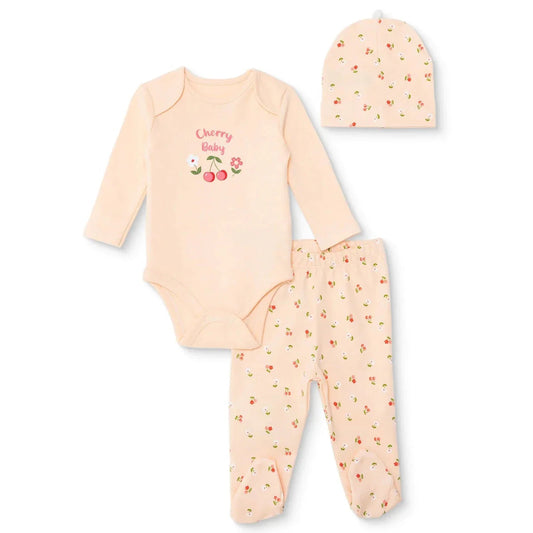 HelloBaby Girls Body-Footed Bottom-Hat Cherry with Poppers Crew Neck Long Leg Long Sleeve - Light Pink ebebek