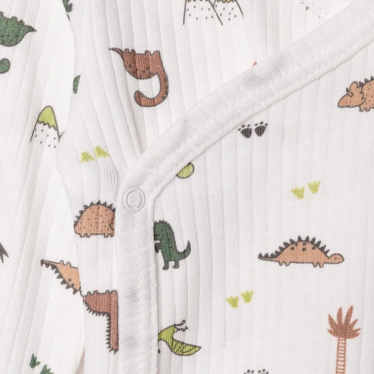 Tiffany Boys Bodysuit Dinosaur with Poppers V-Neck Long Sleeve - Ecru ebebek