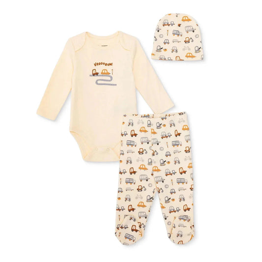 HelloBaby Boys Body-Footed Bottom-Hat Vehicles - Ecru ebebek