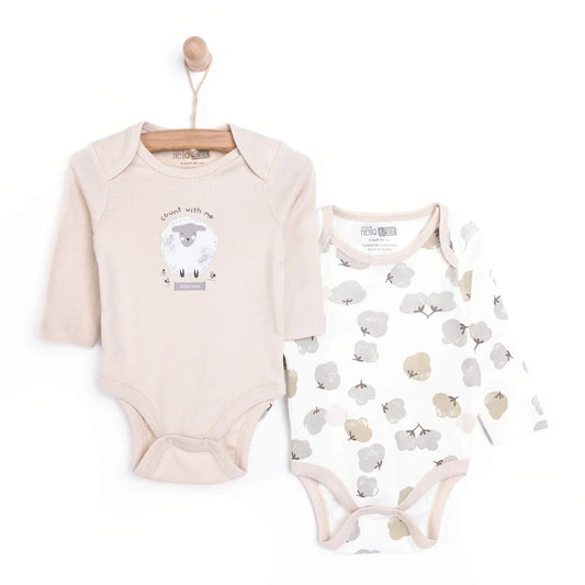 HelloBaby Baby Girl Long Sleeve Bodysuit 2 pcs - Beige ebebek