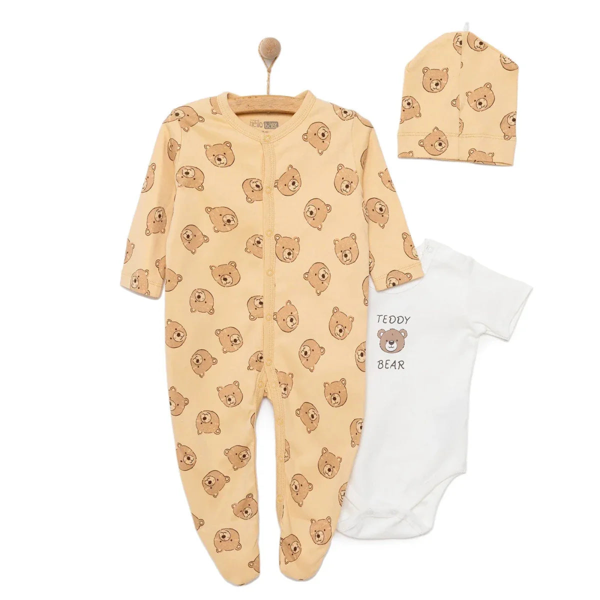 HelloBaby Boy Jumpsuit-Body-Hat - Beige ebebek