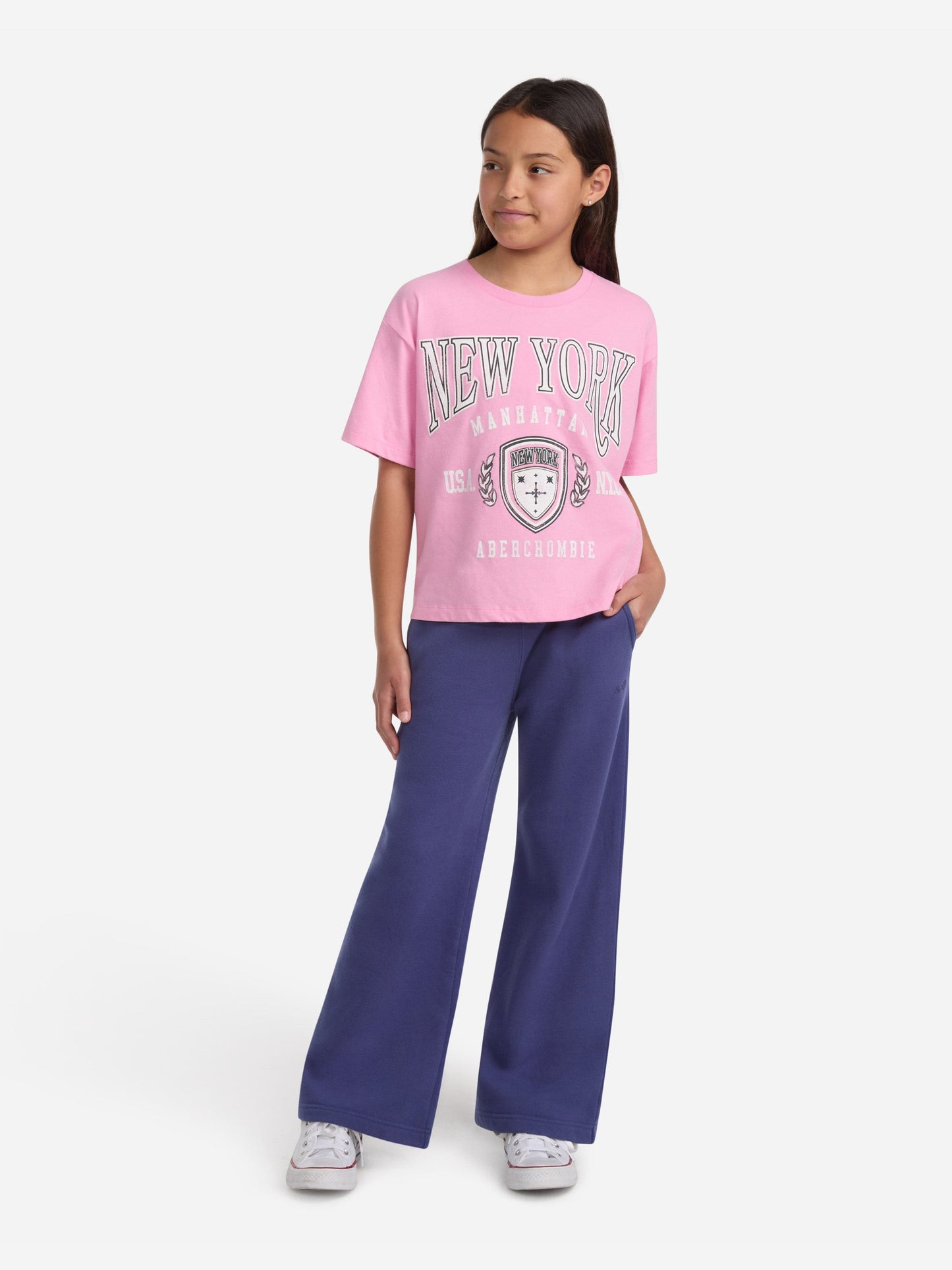 Abercrombie & Fitch Girls Essential Wide Leg Joggers in Blue Childsplay Clothing