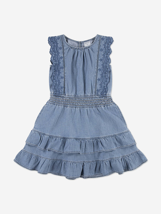 Abercrombie & Fitch Girls Smocked Waist Tiered Dress in Blue Childsplay Clothing