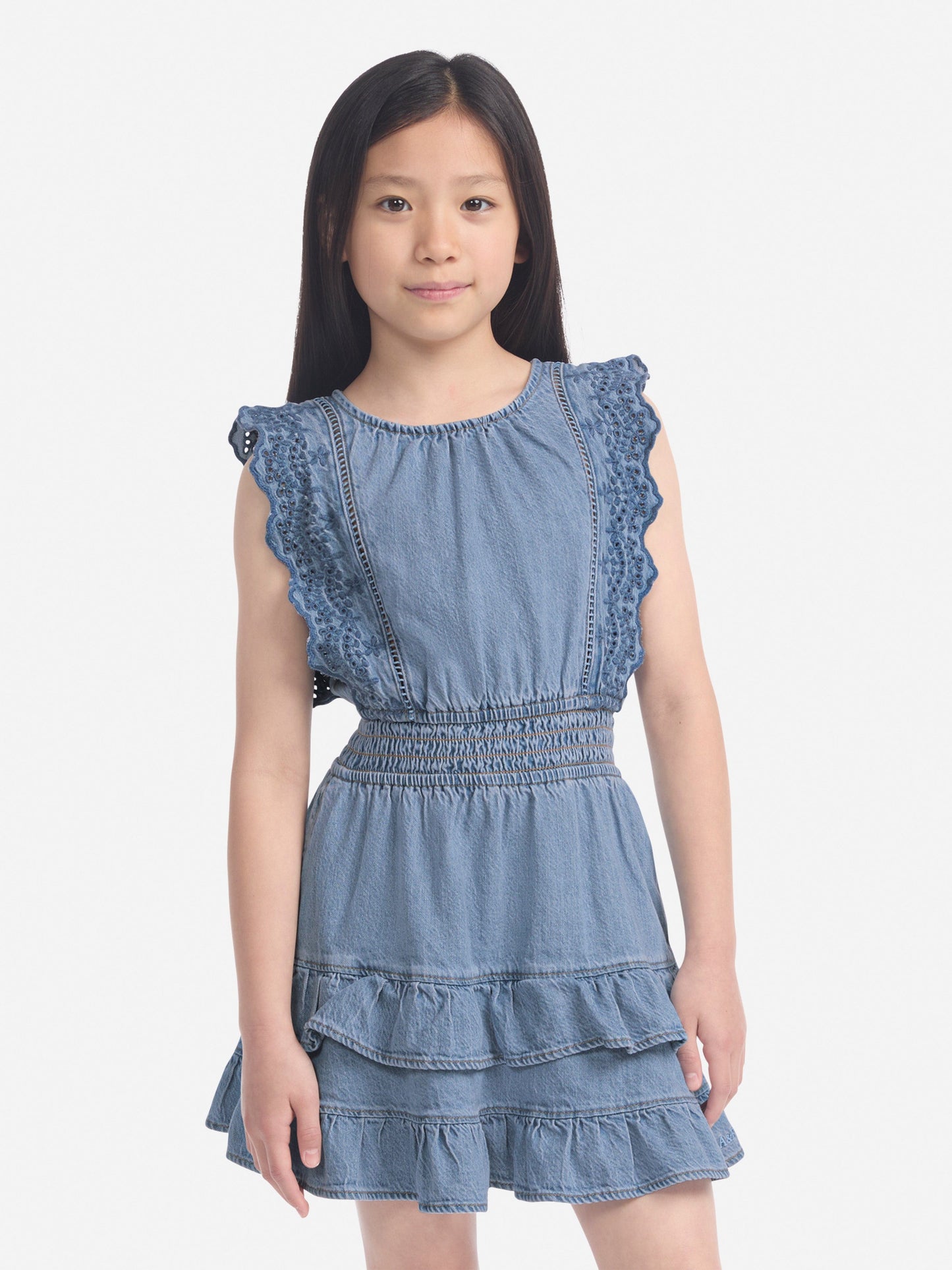 Abercrombie & Fitch Girls Smocked Waist Tiered Dress in Blue Childsplay Clothing