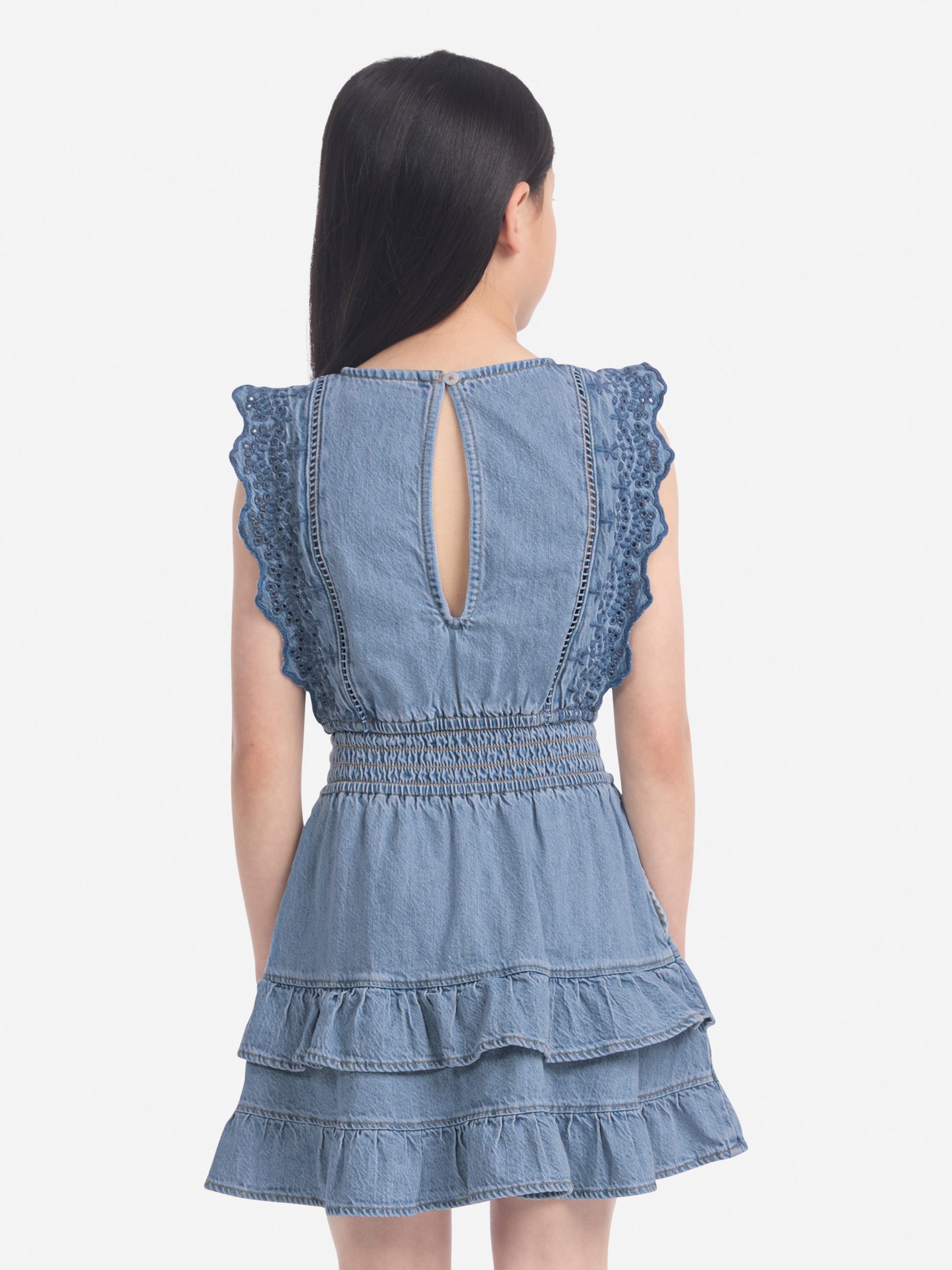 Abercrombie & Fitch Girls Smocked Waist Tiered Dress in Blue Childsplay Clothing