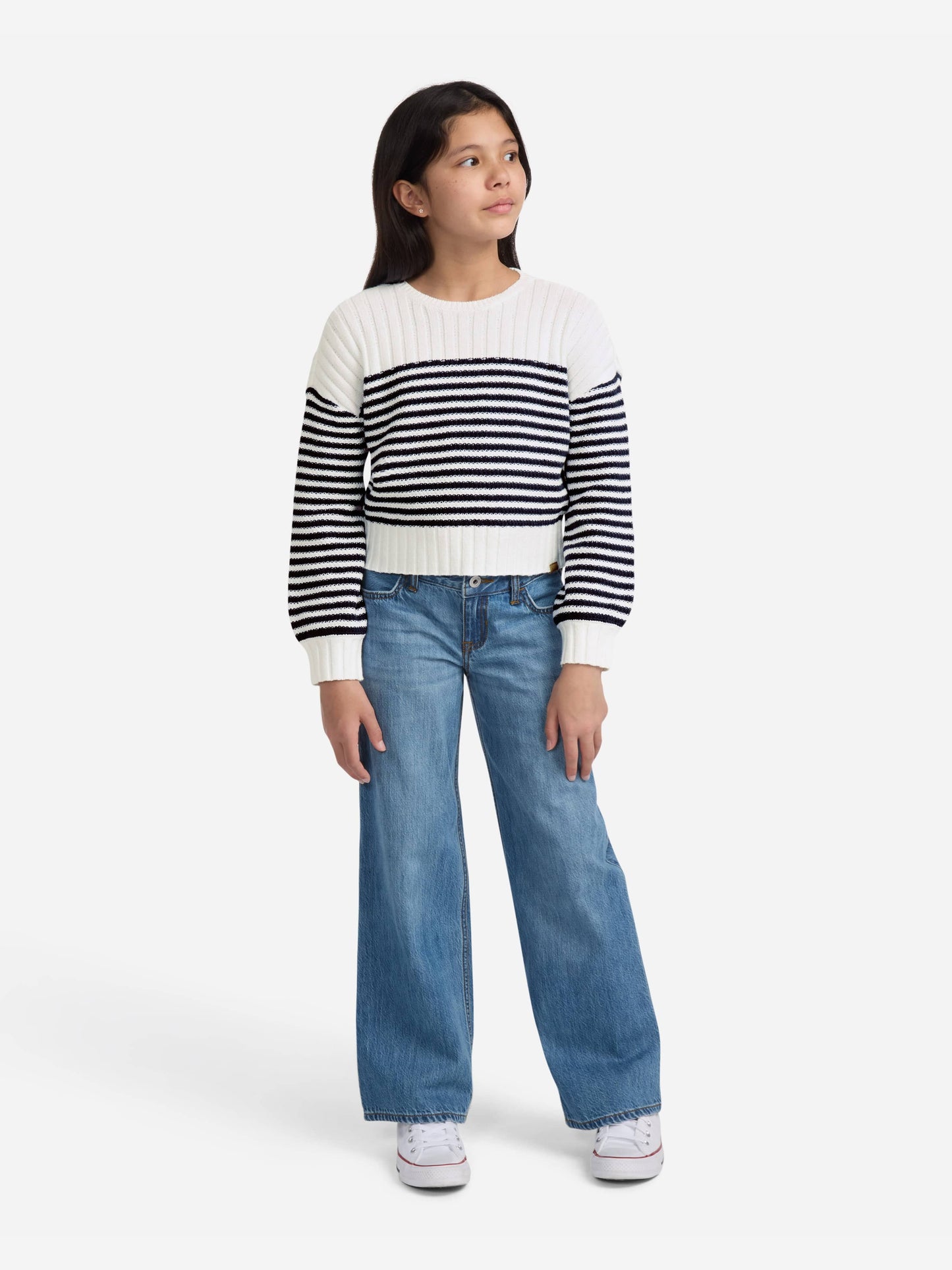 Abercrombie & Fitch Girls Striped Slash Neck Jumper in White Childsplay Clothing