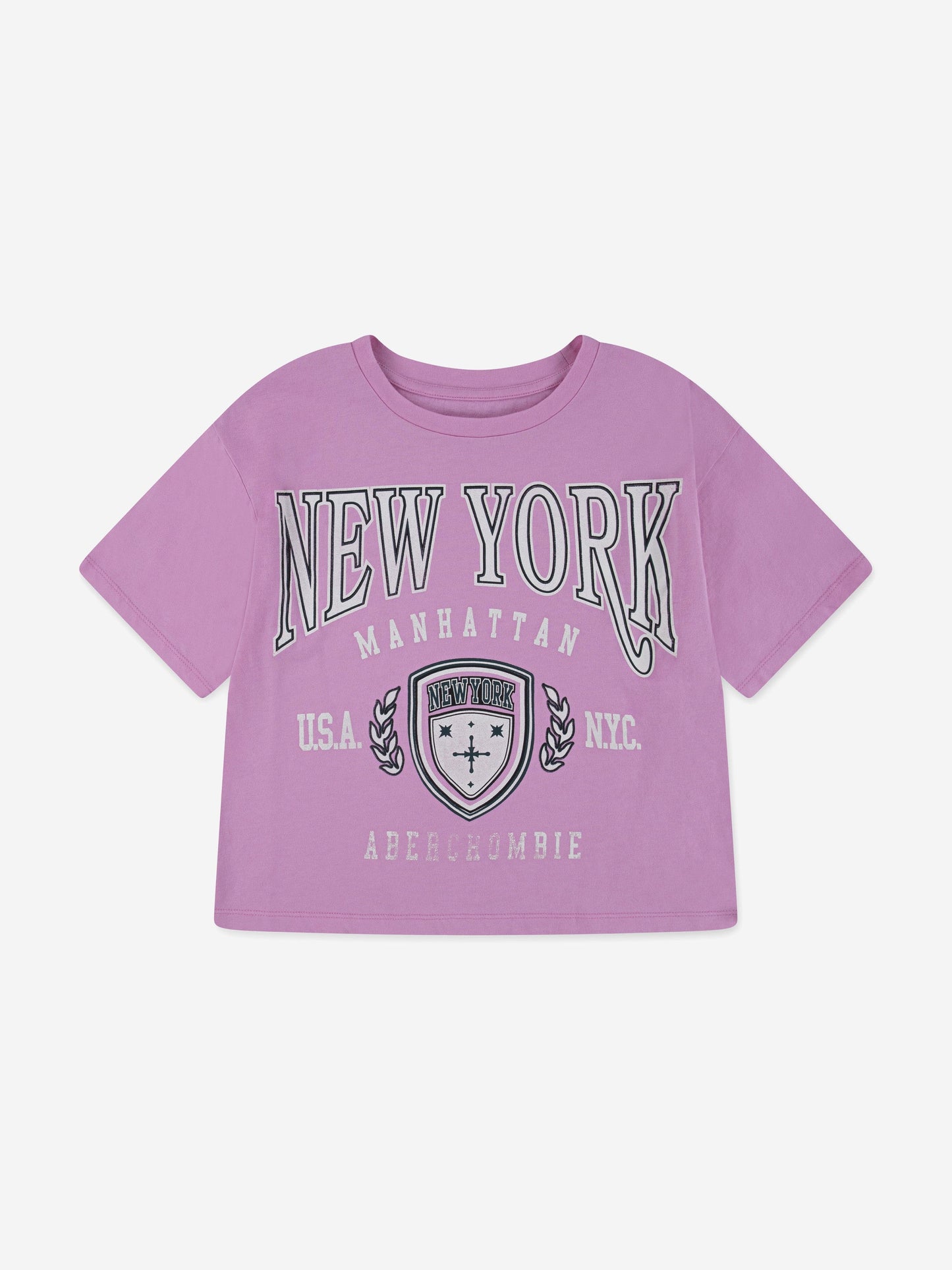 Abercrombie & Fitch Girls New York Crest Boxy T-Shirt in Pink Childsplay Clothing
