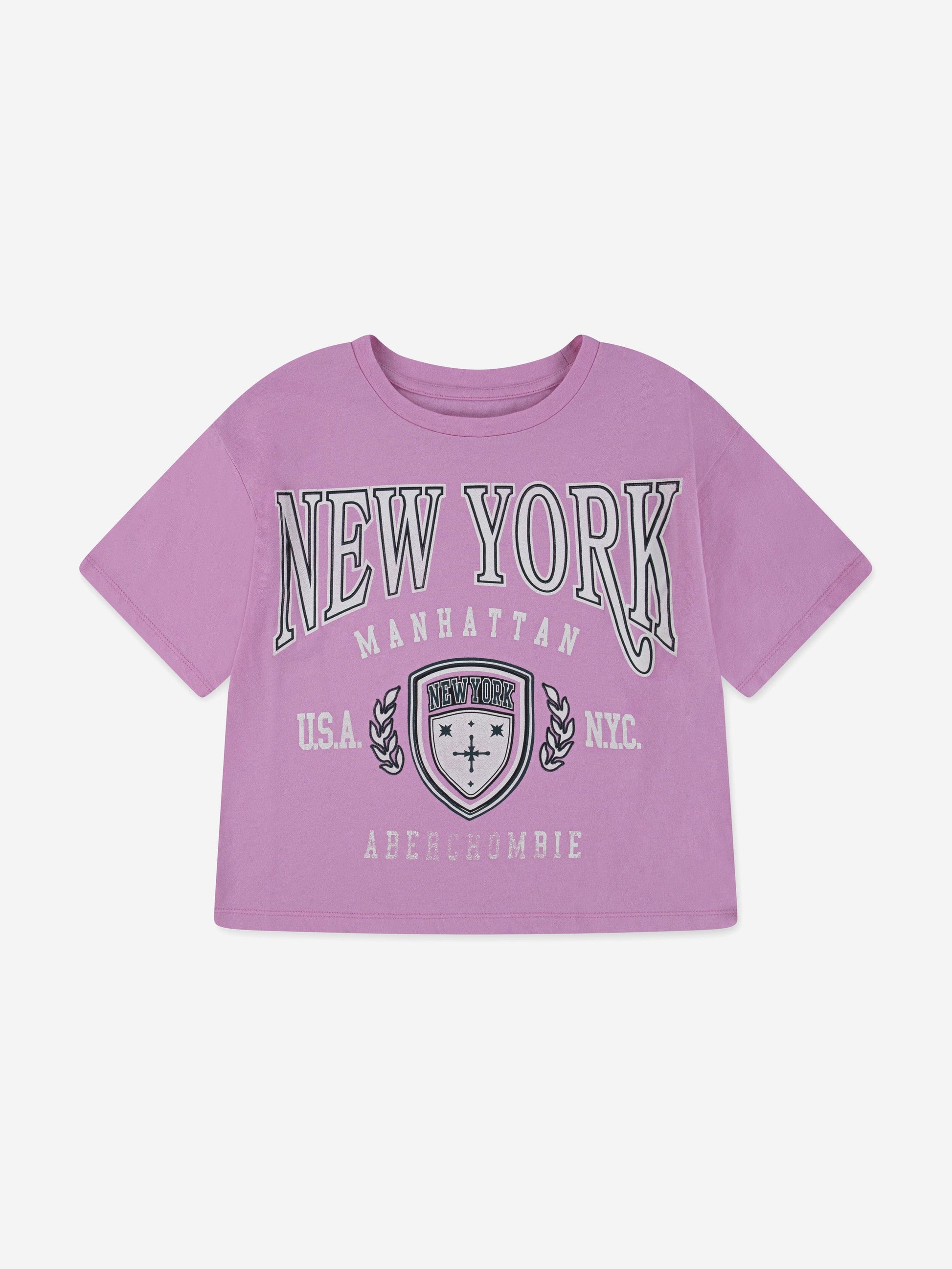 Abercrombie & Fitch Girls New York Crest Boxy T-Shirt in Pink Childsplay Clothing