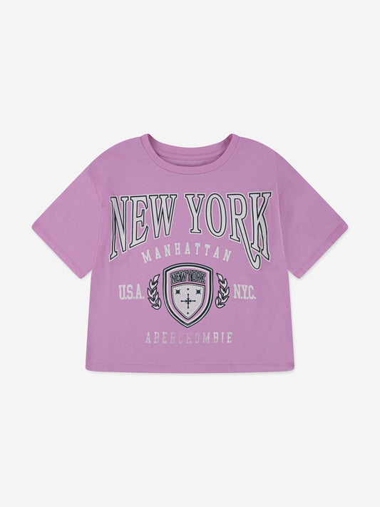 Abercrombie & Fitch Girls New York Crest Boxy T-Shirt in Pink Childsplay Clothing