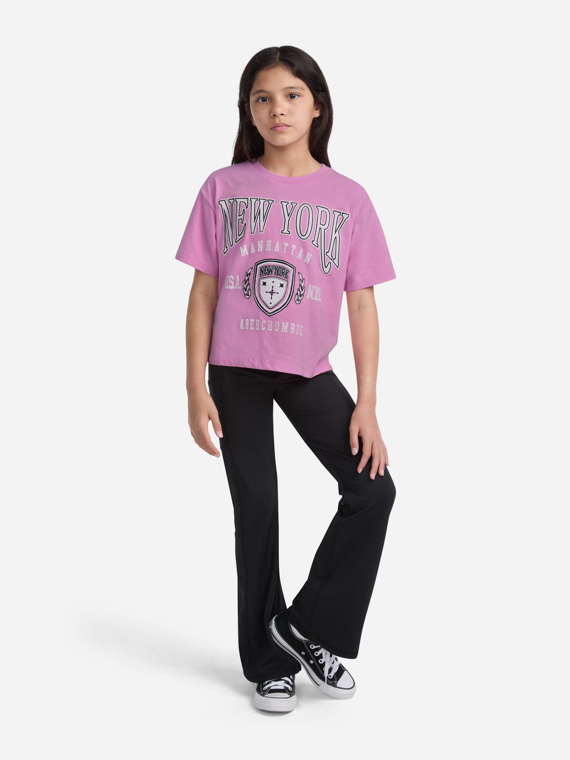 Abercrombie & Fitch Girls New York Crest Boxy T-Shirt in Pink Childsplay Clothing