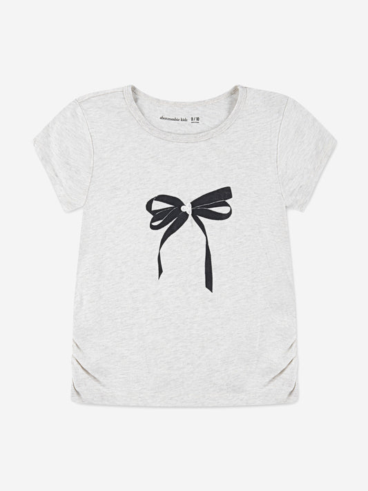 Abercrombie & Fitch Girls Pearl Bow Ruched T-Shirt in Grey Childsplay Clothing