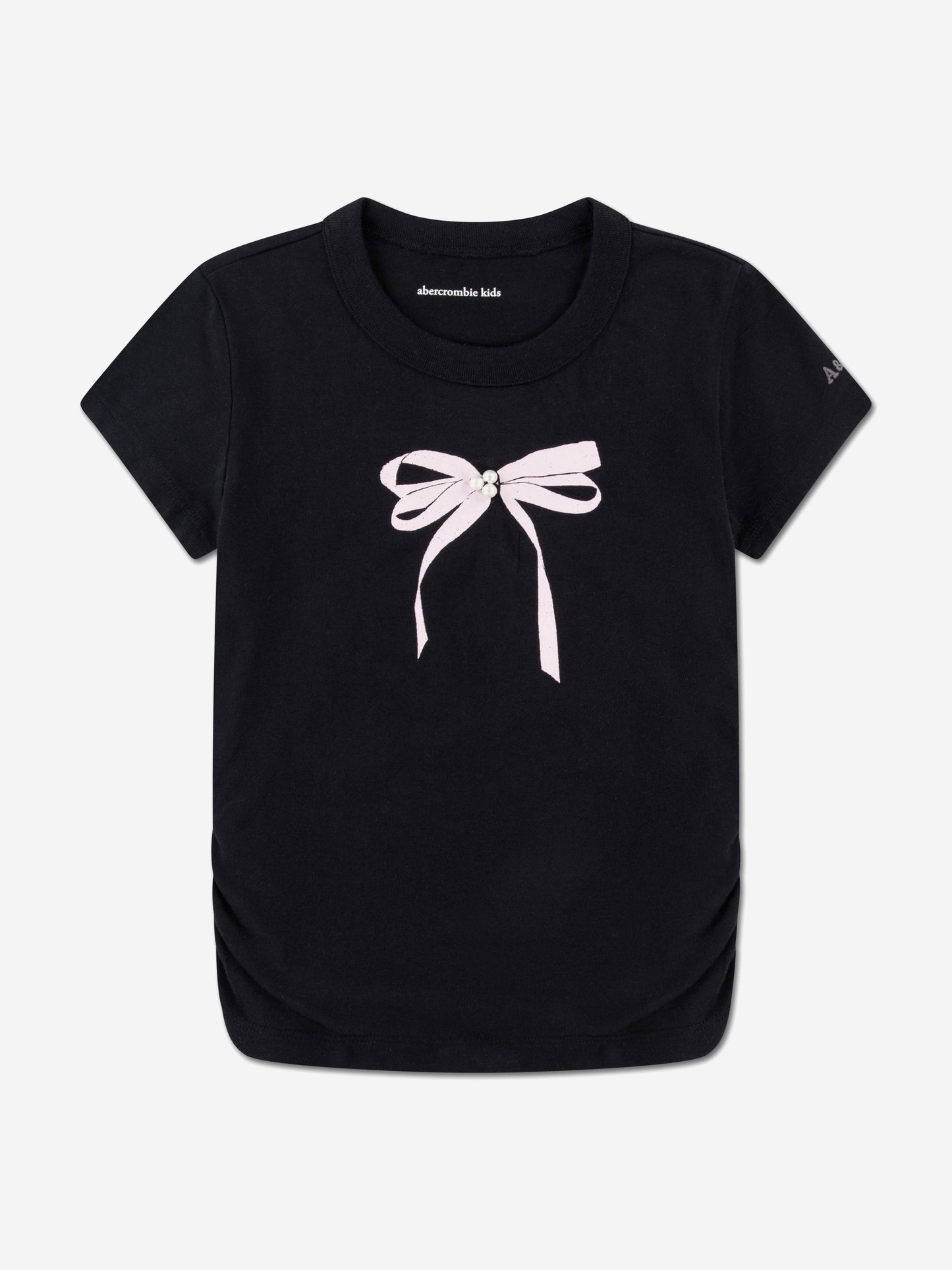Abercrombie & Fitch Girls Pearl Bow Ruched T-Shirt in Black Childsplay Clothing