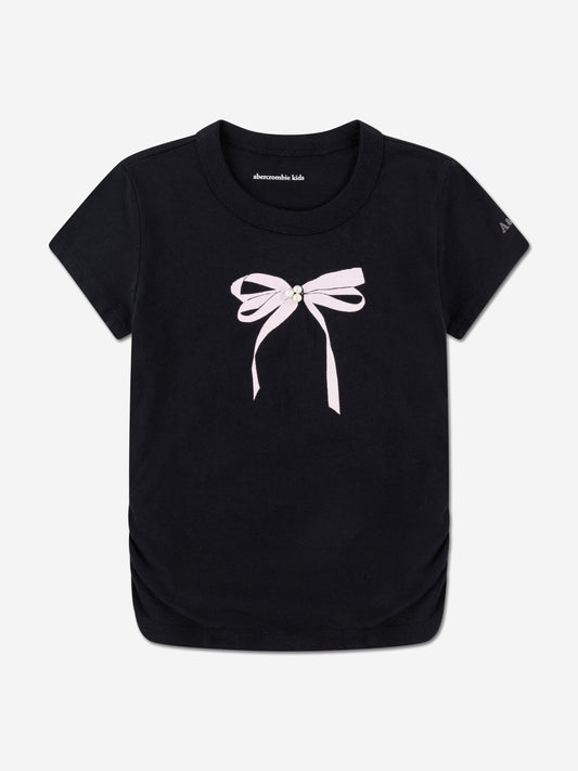 Abercrombie & Fitch Girls Pearl Bow Ruched T-Shirt in Black Childsplay Clothing