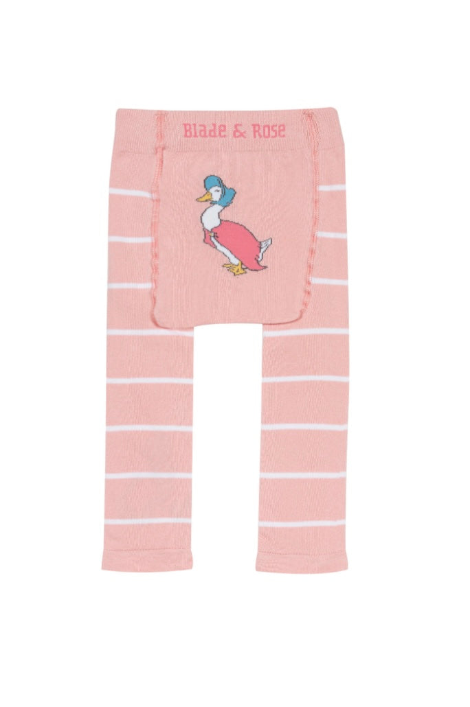 Pink and white striped Jemima Puddleduck leggings